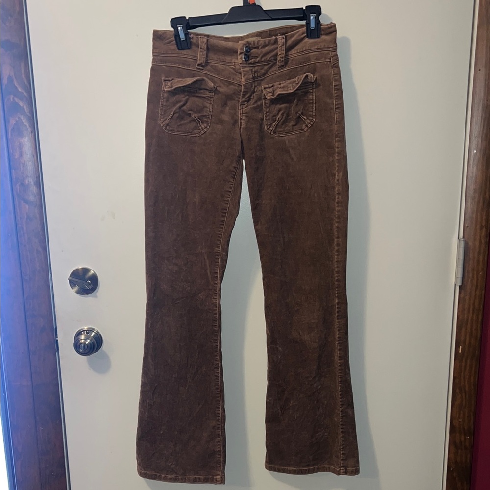 Candie's Brown Corduroy Flare Pants with Front Flap Pockets